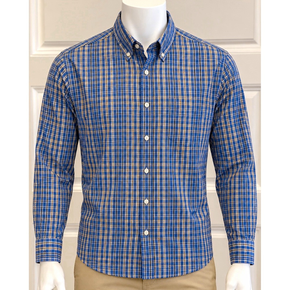 J.Crew Men's Long Sleeve Slim Fit Plaid Button-Down Button-Up Shirt Blue L